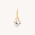Detailed close-up of a single round zircon inlaid in a three-prong gold plated setting - April Gold