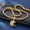 Pendentif casque de football doré avec cristaux sur collier chaîne tennis - Pendentif Doré + Chaîne de Tennis / 4mm*20 pouces / Doré