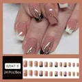 Press-on nails set DZ047-X with French white tips, black lines and rhinestone accents - Shein Jelly Glue + File / DZ047-X French Black/White Dual Color