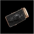Men's business automatic belt buckle in gold finish with black crocodile texture - Style 6 (Gold Buckle)