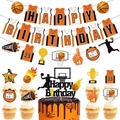 NBA Basketball Geburtstag Deko-Set mit Happy Birthday Banner und Cupcake-Aufsetzern - Set 1: Banner, Großer Aufsatz und Kleine Aufsätze