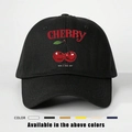 Adjustable black cotton baseball cap with red cherry embroidery and text detail - One Size / Black