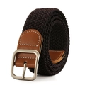 Men's and women's elastic woven belt in dark brown with a matte silver square buckle - Coffee