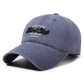 Vintage dark blue-grey washed cotton baseball cap with unique embroidery and soft top - Adjustable / Navy Blue