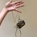 Mini sac à main collier imprimé léopard avec détails dorés et cordon tressé beige - Gris