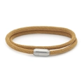 Close-up of khaki woven double-layer rope bracelet with brushed silver magnetic clasp - Ginger Yellow