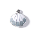 Mini schelphanger in wit en grijs email met zilveren ring voor DIY-sieraden maken - Grijs Emaille / Verzilverd