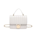 Elegant white quilted crossbody bag with gold round buckle and chain strap for women - White