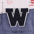 Letter W chenille embroidery patch in navy blue with white border, 7x5.5cm size - Letter W / Navy Blue