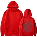 Felpa con cappuccio oversize rossa in pile con stampa artistica sul retro per uomo e donna - Taglia S / Rosso