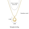 Collier avec pendentif rond doré texture lave en acier inoxydable avec dimensions - Longueur de la chaîne 45+5cm / Doré