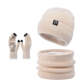 Conjunto de invierno crema con gorro de punto, bufanda tubular y guantes táctiles - Set de 3 piezas / Beige