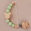 Light green silicone and wooden bear pacifier clip chain for baby soothing and teething - Mint Green(7#)