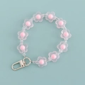 Pink and transparent flower bead keychain with silver metal clasp on blue background - Pink and Clear Flower Style (B340-1)
