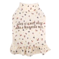 Floral pet autumn shirt with high collar and ruffle hem in cream and pink floral print - S / Apricot