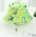 Kids lime green bucket hat with cartoon crocodiles and adjustable white chin strap - Green Dragon / 54cm