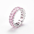 Eternity ring in silver finish with rectangular pink cubic zirconia stones - US 6 / Stainless Steel Silver Color Pink Zirconia