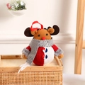 Addobbo natalizio renna di peluche con corpo in maglia rossa e sciarpa grigia con nappe - Alce / 11.5*14cm