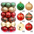 Detailed view of 30-piece Christmas ball set with red, green, and gold textured ornaments - Painted Special Shape (MJCHT029) / 30Pcs Pack / Red Green Gold Combo
