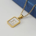 Square 18K gold-plated shell pendant necklace featuring an engraved letter E detail - Gold Letter E