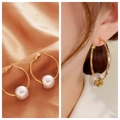Minimalist titanium steel hoop earrings featuring elegant large white pearls in gold finish - 20# Minimalist Ring Pearl