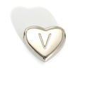 Polished silver heart-shaped charm with engraved letter V for DIY jewelry making - Letter V Style (SP143S-V)