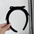 Elegant black velvet bow headband with high crown design for a sweet and stylish hair look - Black