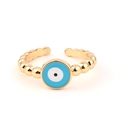 Goldener Evil Eye Ring mit blauer Emaille und perlenbesetztem Designband - Einstellbar Offen / Perlenband Himmelblauer Böser Blick (Stil 3)