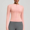 Slim fit women's peach pink yoga jacket with full zipper and stand collar design - S / Barbie Pink