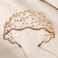 Handmade bridal headband in golden finish with crystal beads and rhinestones detail - Champagne
