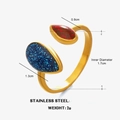 Adjustable gold stainless steel ring with red and blue glitter enamel pear drops - Red and Blue Ring