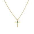 18k gold plated brass cross necklace with round cut green gemstones on white background - May-Emerald Green