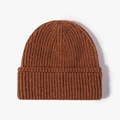 Gorro de punto acanalado en color marrón caramelo para invierno, gorro de lana liso - Talla única / Caramelo