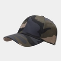 Close-up of camouflage baseball cap showing stitching and breathable eyelets on twill fabric - Classic Four-Color Camouflage (Color 3)