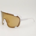 White frame cycling sunglasses with brown panoramic lens shown from 45-degree angle - White Frame Brown Lens