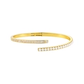 S925 sterling silver open bangle with white pearls and rectangular cubic zirconia accents - 925 Silver / 18K Gold