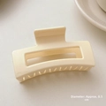 Elegant cream-colored 8.5cm rectangular hair claw clip for women in minimalist style - Rectangular Hollow Style / Diameter approx 8.5cm / Cream