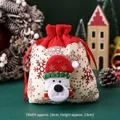 Christmas bear plush drawstring gift bag with red snowflake print and 18x23cm dimensions - Printed Linen Cartoon Bag - Polar Bear