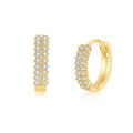 Elegant 18K gold huggie earrings with double-row sparkling cubic zirconia stones - Gold