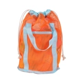 Orange mesh shell bag with light blue handles and drawstring for kids beach toys - Orange Mesh Handbag Blue Strap / 22*22*34cm