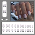 Franse zwarte glitter plaknagels in medium-lang vierkant model voor een stoere meisjesstijl - Zilveren Glitter Frans (W815/Lijm Stijl)