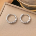 Pair of silver 18K titanium steel hoop earrings with textured honeycomb pattern - AG52 Half Starry Sky Steel