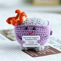 Handmade crochet emotional support purple dumpster fire doll with gray lid and text card - Purple Dumpster