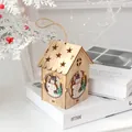 Nordic wooden Christmas cabin with snowman print and star cutout glowing ornament - Colorful House - Snowman