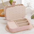 Pink portable jewelry box in PU leather with velvet lining and multi-compartment storage - Lotus root pink
