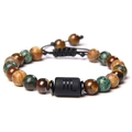 Tiger eye and turquoise beaded zodiac bracelet with Scorpio charm on adjustable black cord - Scorpio-Braided Cord