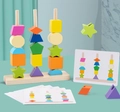 Wooden geometric sorting stacking toy with colorful shape blocks and activity cards - Large 3-Pillar Stacking 0.26KG