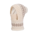 Cagoule tricotée beige avec pompon en fausse fourrure et doublure polaire pour l'hiver - Beige