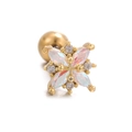 Golden screw-back ear piercing with opal-like marquise zircon geometric flower design - Cross Floral Style (EGD0953) / Gold