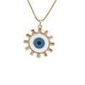Goldene Halskette mit Evil Eye Anhänger mit weißem, blauem und schwarzem Emaille-Detail - Zahnrad Sonne Böse Blick + Box Kette